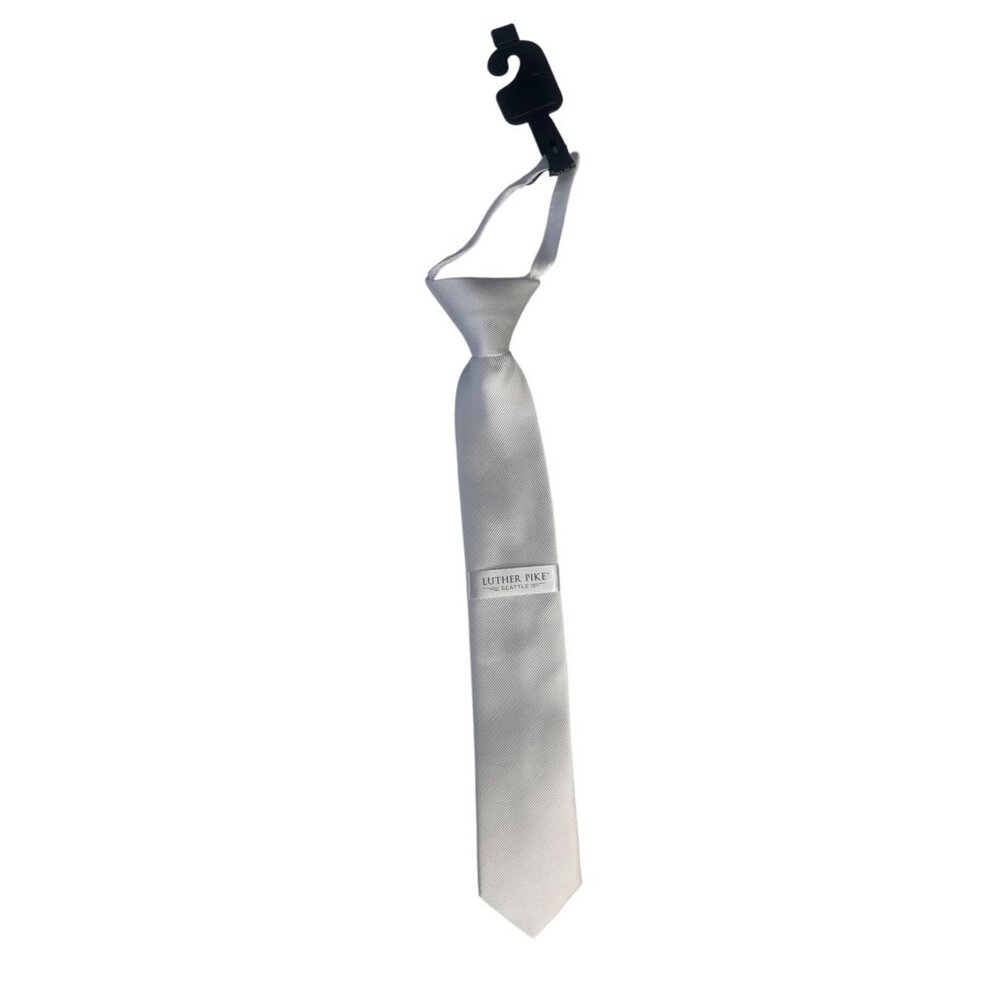 Luther Pike Zipper Pre Tied Satin Look Tie Boys White New Wedding